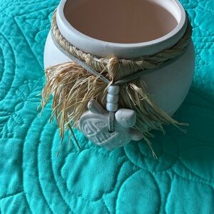 Decorative White Pot with Turtle Charm southwestern style